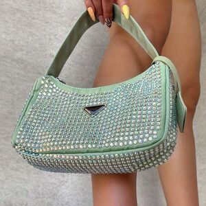 Mint green rhinestone mini shoulder bag